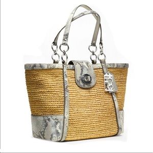 Coach Hampton Weekend Python Straw Tote